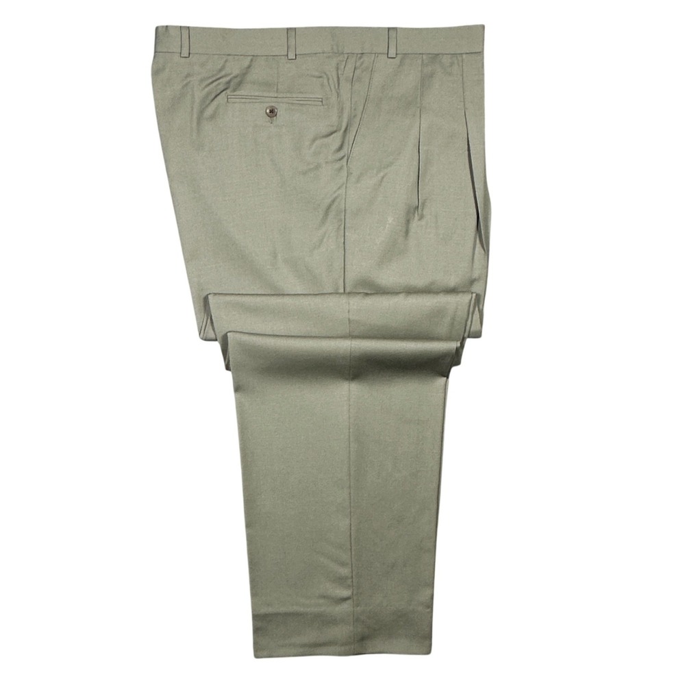 Vintage Carlo Mandrone Dress Pants Mens 44 Olive Green Wool Pleated